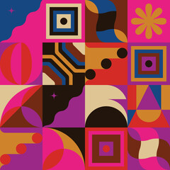 Decorative Abstract Artwork Inspired by Mid Century Graphics Design Made With Vector Geometric Shapes and Forms