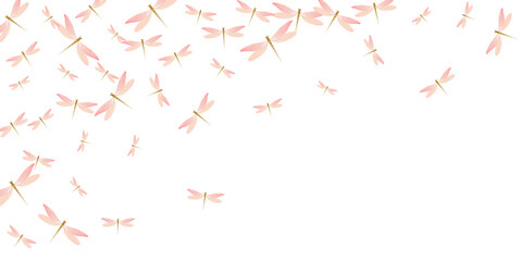 Wall Mural - Fairy rosy pink dragonfly flat vector background. Spring colorful damselflies. Fancy dragonfly flat children wallpaper. Sensitive wings insects graphic design. Garden beings