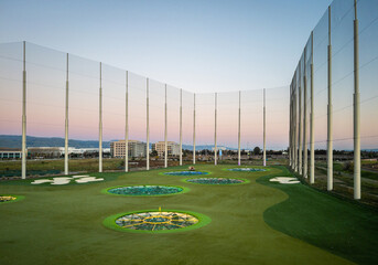 Entertainment golf venue in twilight