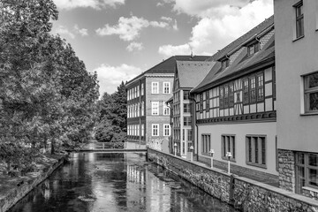 old historic houses at idyllic river Gera in Erfurt