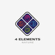 © Djoyotrue - Four element nature icon logo vector. Abstract Wind, Air, fire, water, earth symbol design concept.