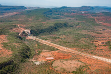 Aerial View Of The Modern Rail Way And Tunnel Portal Of The Chinese-built Nairobi-Entebbe Railroad Line, Southeast Of Nairobi, Kenya