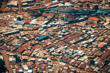 Aerial View Of Corrugated Iron Huts At The Nairobi Downtown Kibera Slum Neighborhood, Nairobi, Kenya, East Africa, One Of The Largest Slums In Africa