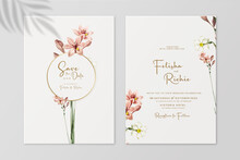Floral Wedding Invitation And Save The Date With Red Flower