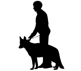 Wall Mural - vector silhouette of a woman with a shepherd dog at a dog show