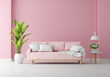 Leinwandbild Motiv Pink sofa in pink living room with free space for mockup, 3D rendering