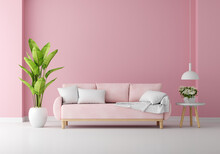 Pink Sofa In Pink Living Room With Free Space For Mockup, 3D Rendering