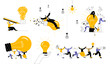 © Юлия Прыкина - Several men and women in casual clothes are fussing around the switched-on light bulb. A set of vector illustrations on the topic of big ideas and teamwork.