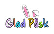 Swedish text Glad påsk. Happy Easter colorful lettering and bunny ears. Isolated on white background. Vector