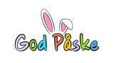 Fototapeta Zwierzęta - Danish text God Påske. Happy Easter colorful lettering and bunny ears. Vector illustration. Isolated on white background