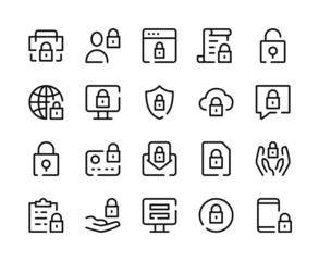 Poster - Security icons. Vector line icons set. Cybersecurity, data protection, safety, computer security concepts. Outline symbols, linear graphic elements. Modern design