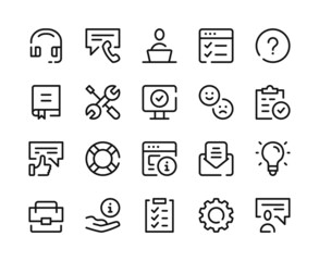 Wall Mural - Technical support icons. Vector line icons set. IT support service, call center, maintenance concepts. Outline symbols, linear graphic elements. Modern design