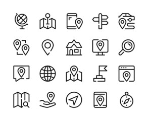 Poster - navigation icons. vector line icons set. location, gps, map concepts. outline symbols, linear graphi