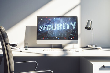 Cyber security creative concept on modern laptop monitor. 3D Rendering