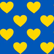 Several yellow hearts on blue background, seamless pattern. Colors are from Ukraine's flag. Peace in Ukraine concept.