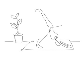 Wall Mural - Yoga and pilates poses and asanas. Downward Facing Dog line art. one line illustrations. outline yoga shape..