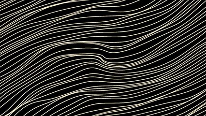 Aufkleber - Lines move slowly in waves on black background. Motion. Thin lines move in waves. Background of stream of curved wavy threads