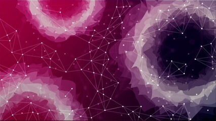Poster - Neon backgrounds. Design of chaotic circles, plexus of dots and lines. Spiral space portal, tunnel. Texture of connection of digital network. Poster of technology, medicine, social networks. Vector