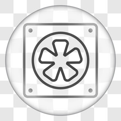 Cooler, pc simple icon. Flat desing. Glass button on transparent grid