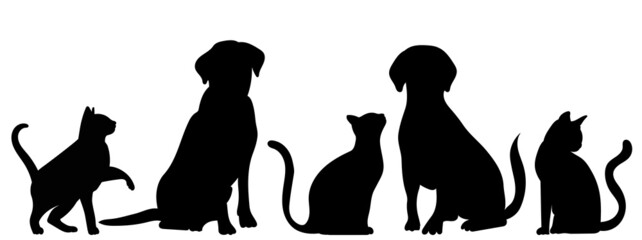 Sticker - cats and dogs sitting silhouette isolated vector