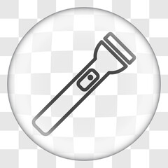 Flashlight simple icon vector. Flat desing. Glass button on transparent grid