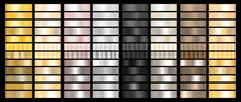 Metal Gradient Collection Of Rose Gold, Golden And Silver, Black, Bronze, Pearl, Swatches.