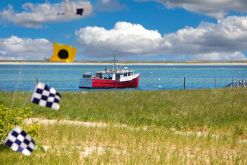 Canvas Print - Fishing Boat and Flags at Chatham, Cape Cod