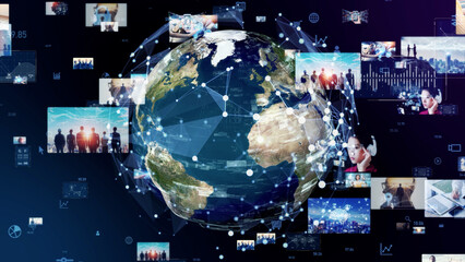 Aufkleber - Global communication network concept.  Video distribution. Digital contents.