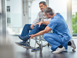 Poster - When your joints just arent what they used to be. Shot of a nurse helping a senior man in a wheelchair.