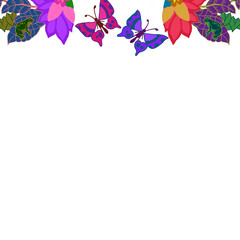 Wall Mural - Hand Inked Flowers Butterflies And Frog On A Letterhead Illustration