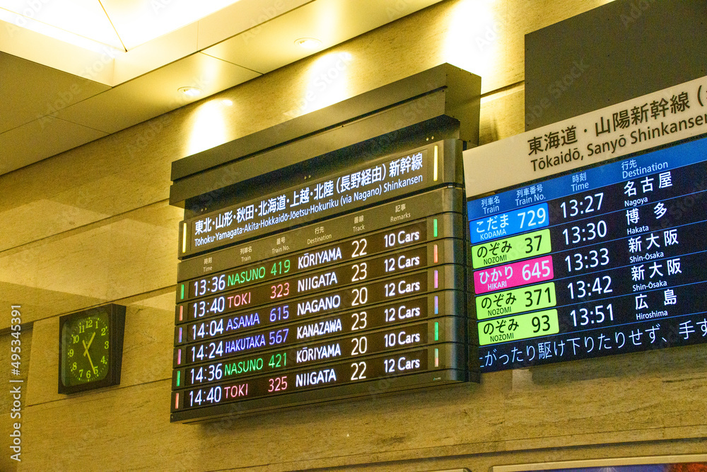 Foto de Stock 新幹線の時刻表電光掲示板 | Adobe Stock