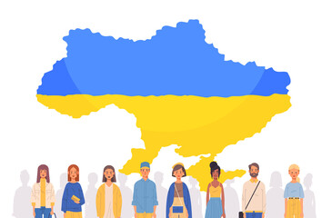 people near Ukrainian map pray for Ukraine peace save Ukraine from russia stop war concept