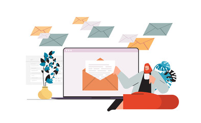 Poster - businesswoman sending or receiving letters email inbox message notification new unread mail business communication