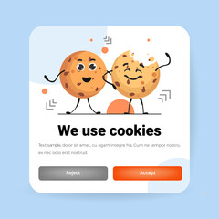 protection of personal information cookie mascot characters with internet web pop up we use cookies policy notification