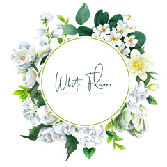 Wall Mural - Banner with white flowers, hand drawn vector