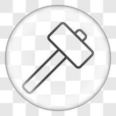 Hammer simple icon vector. Flat desing. Glass button on transparent grid.ai