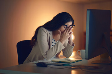 Poster - i just cant do this anymore. shot of a young businesswoman experiencing strain during a late night a