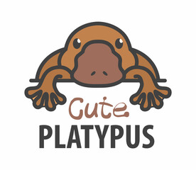 Wall Mural - Logo template with cute platypus. Vector logo design template for zoo, veterinary clinics and animal shelters. Cartoon anatinus logo illustration.