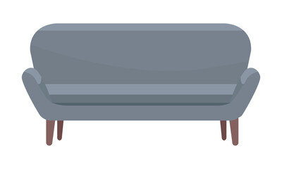 Poster - Gray sofa semi flat color vector object. Full sized item on white. Modern couch for living room. Contemporary furniture store simple cartoon style illustration for web graphic design and animation