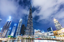 Burj Khalifa In Dubai UAE Downtown At Night