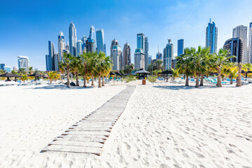 Dubai jumeirah beach with marina skyscrapers in UAE