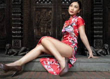 Nasty Asian Girl Posing On A Step
