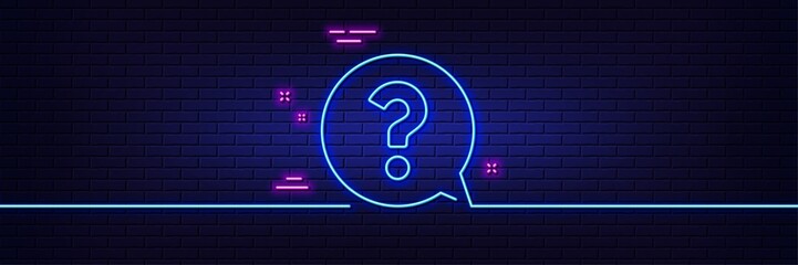 Poster - neon light glow effect. question mark line icon. help speech bubble sign. faq symbol. 3d line neon g