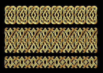 Wall Mural - Interlacing abstract ornament in the medieval, romanesque style. Element for design. In gold and black vector illustration. Isolated on white background.