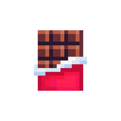 Wall Mural - Chocolate bar icon. Pixel art flat style. Red wrapped chocolate8-bit. Isolated vector illustration.