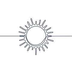 Wall Mural - Sun one black continuous line, light rays outline. One line drawing. Vector illustration