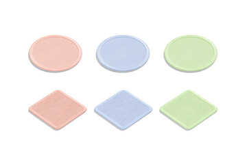 blank colored round and square embroidered patch mockup, top view