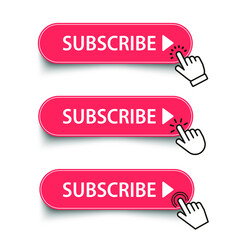 Poster - Subscribe red button set click cursor or pointer. Subscribing. EPS 10. Vector illustration