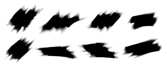 Wall Mural - set of grunge halftone elements. monochrome brush stroke texture. modern abstract background.