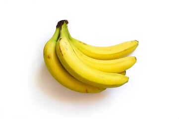 Bunch of yellow bananas isolated on a white background flat lay stock photography. Top view fresh food image